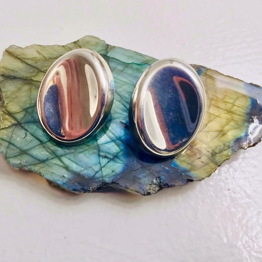 Sterling Mirror Ovals Pierced Earrings